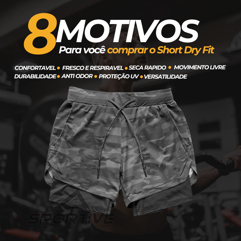 Compre 1 Leve 2  |  Bermuda Dry-Fit™ de Compressão 2 em 1 Anti Assado