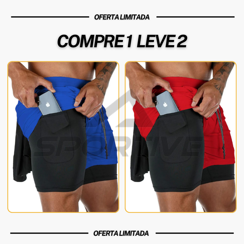 Compre 1 Leve 2  |  Bermuda Dry-Fit™ de Compressão 2 em 1 Anti Assado