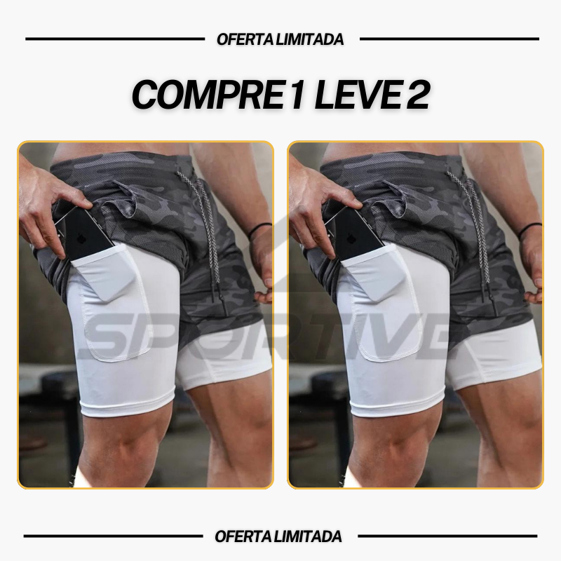 Compre 1 Leve 2  |  Bermuda Dry-Fit™ de Compressão 2 em 1 Anti Assado