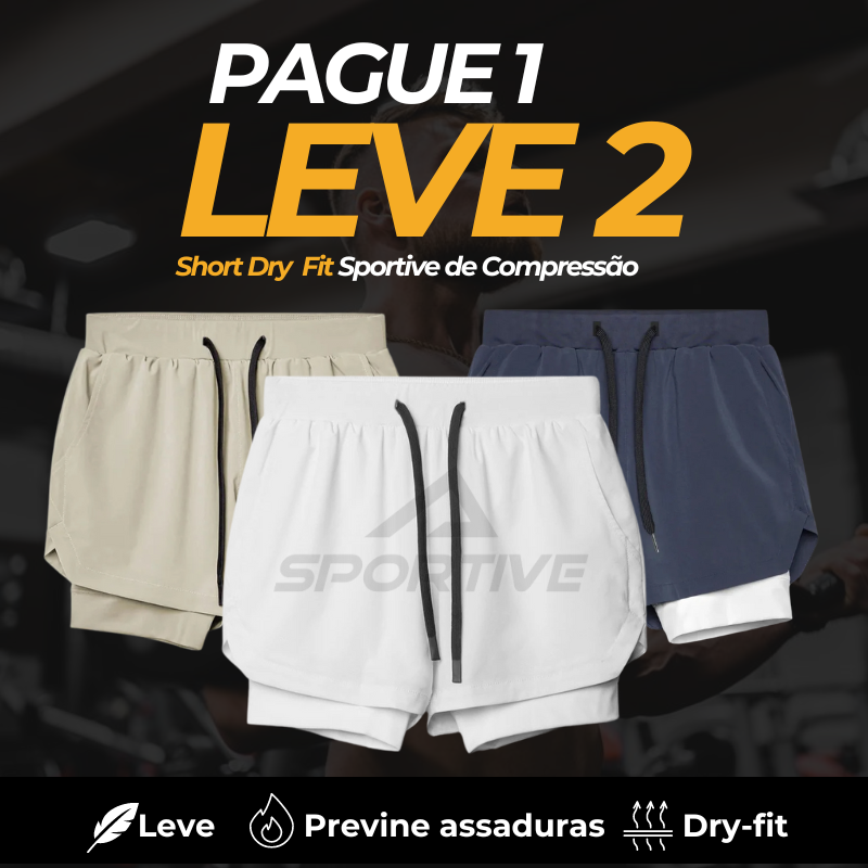 Compre 1 Leve 2  |  Bermuda Dry-Fit™ de Compressão 2 em 1 Anti Assado