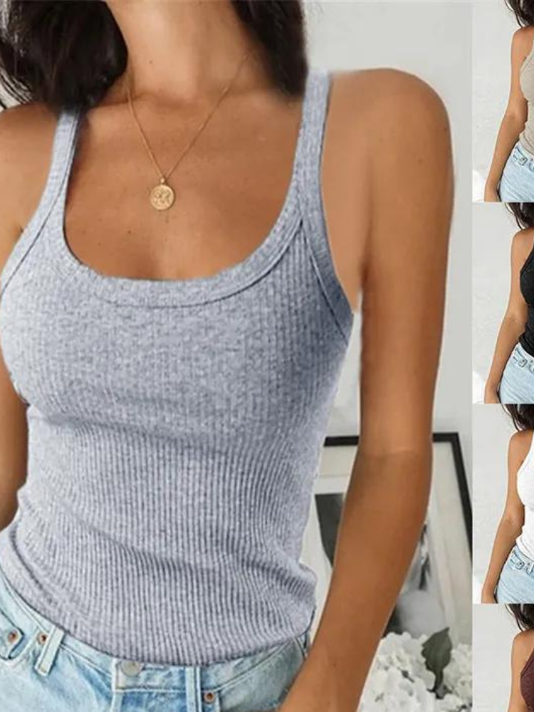 Camiseta Básica Sexy - Regata com Nervuras Fora do Ombro e Colete de Malha Sem Mangas com Gola!