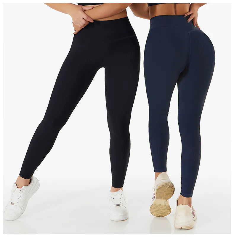 Leggings de Fitness - Controle de Barriga, Conforto Justo e Estilo Sem Costura Canelado de Cintura Alta!