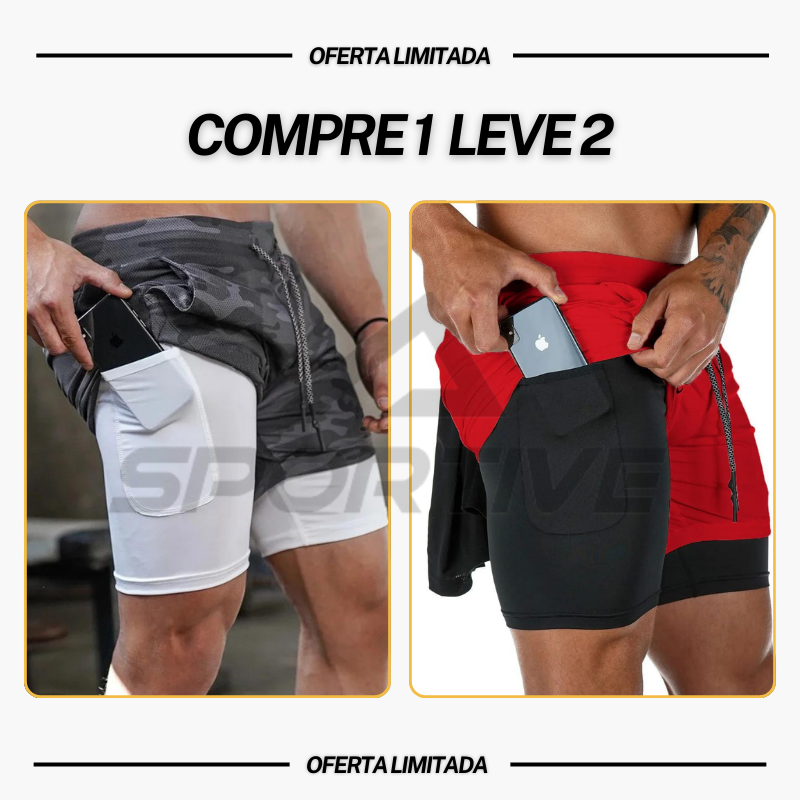 Compre 1 Leve 2  |  Bermuda Dry-Fit™ de Compressão 2 em 1 Anti Assado