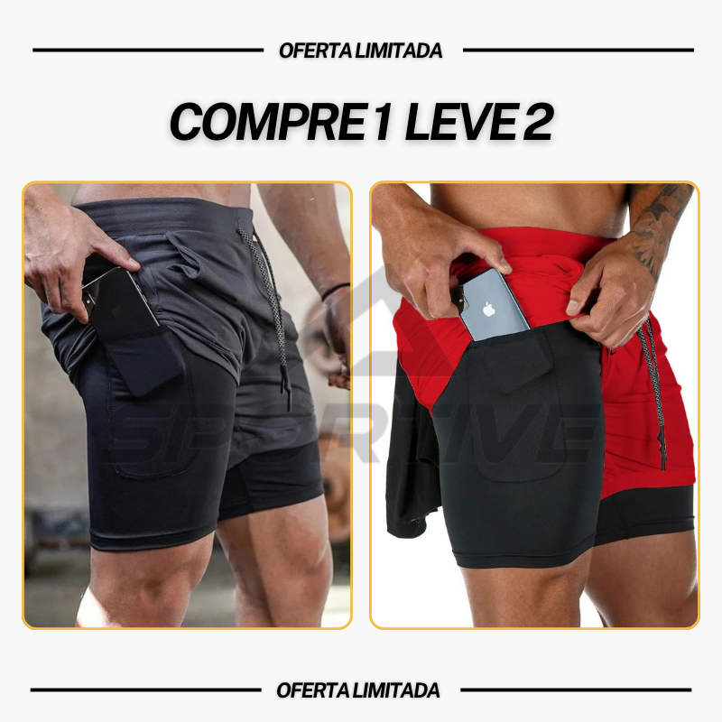 Compre 1 Leve 2  |  Bermuda Dry-Fit™ de Compressão 2 em 1 Anti Assado