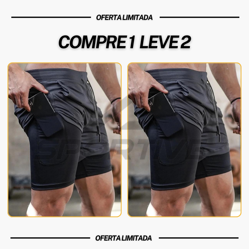 Compre 1 Leve 2  |  Bermuda Dry-Fit™ de Compressão 2 em 1 Anti Assado