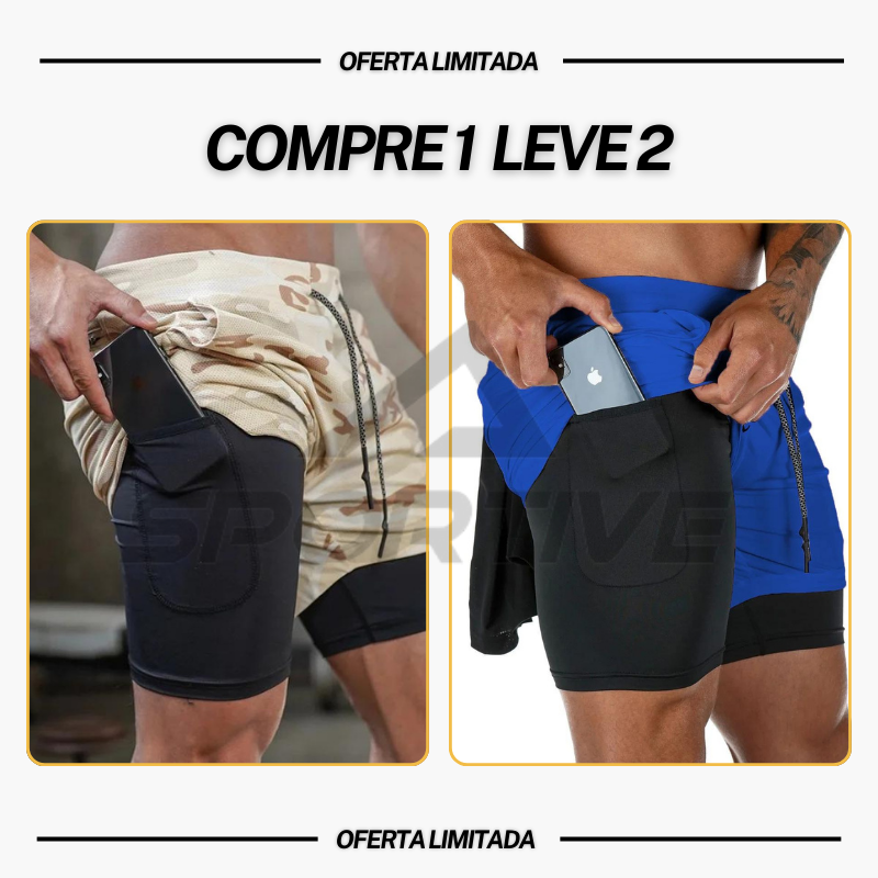 Compre 1 Leve 2  |  Bermuda Dry-Fit™ de Compressão 2 em 1 Anti Assado