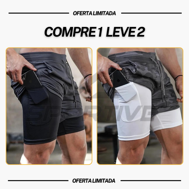 Compre 1 Leve 2  |  Bermuda Dry-Fit™ de Compressão 2 em 1 Anti Assado