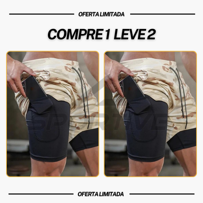 Compre 1 Leve 2  |  Bermuda Dry-Fit™ de Compressão 2 em 1 Anti Assado