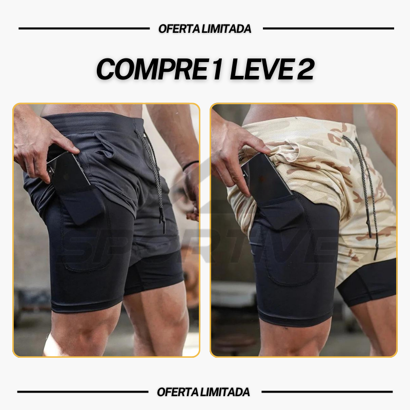 Compre 1 Leve 2  |  Bermuda Dry-Fit™ de Compressão 2 em 1 Anti Assado