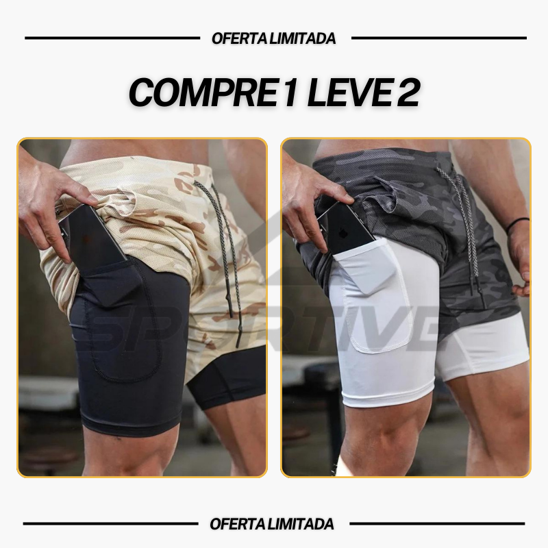 Compre 1 Leve 2  |  Bermuda Dry-Fit™ de Compressão 2 em 1 Anti Assado